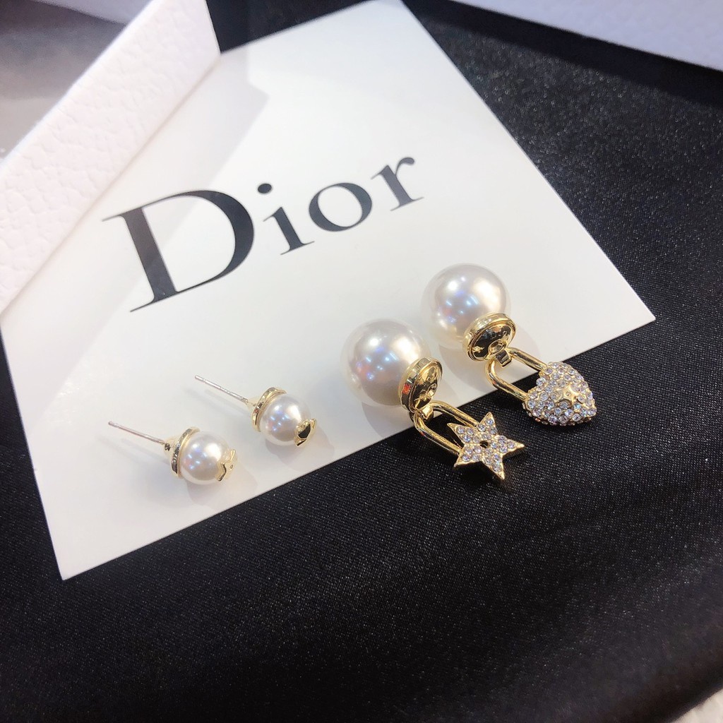 Dior Bông Tai Hình Ngôi Sao / Trái Tim Đính Đá / Ngọc Trai Thời Trang Cho Nữ