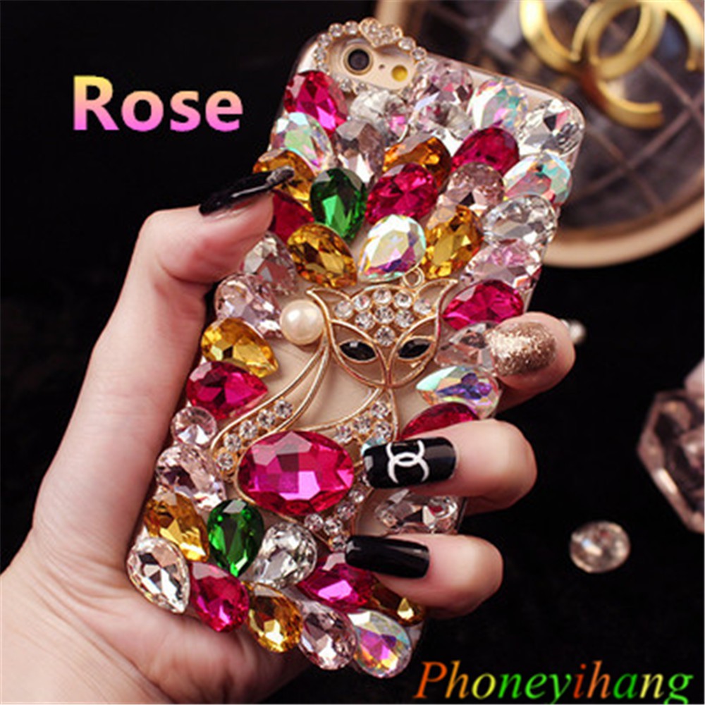 IPhone 15 15Pro 15ProMax Plus 14 13 12 11 Pro Max Ốp lưng đính đá hình cáo cực độc cho điện thoại
