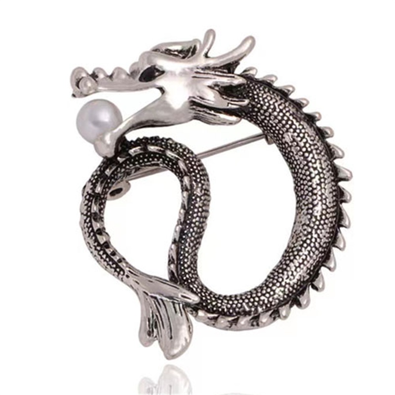 Trâm Cài Áo Hình Rồng Đính Đá Và Ngọc Trai Phong Cách Vintage