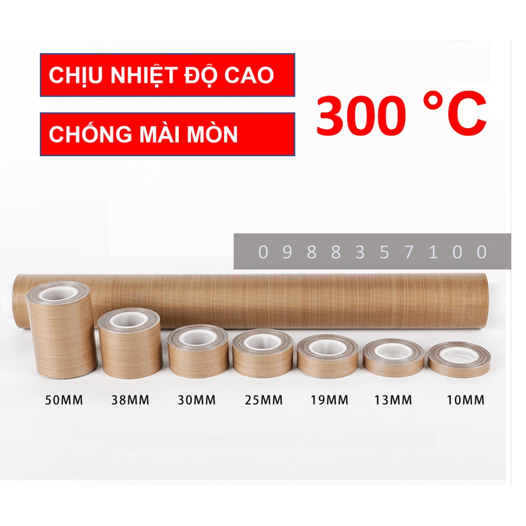 Băng keo chịu nhiệt độ cao TEFLON, băng keo máy hàn nhiệt, PTFE Tape, băng dính chịu mài mòn