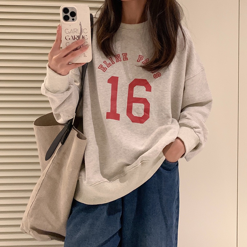 Áo sweater SUXI dài tay dáng rộng in chữ cá tính phong cách Hàn Quốc thời trang mùa thu