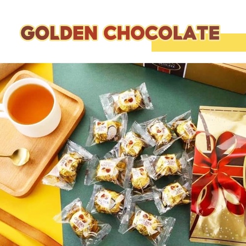 Hộp Sô cô la Hongya Golden Chocolate Cao Cấp, Dòng Socola Hạt Phỉ Ferrero Rocher 208g – Bánh Kẹo Tết, Noel