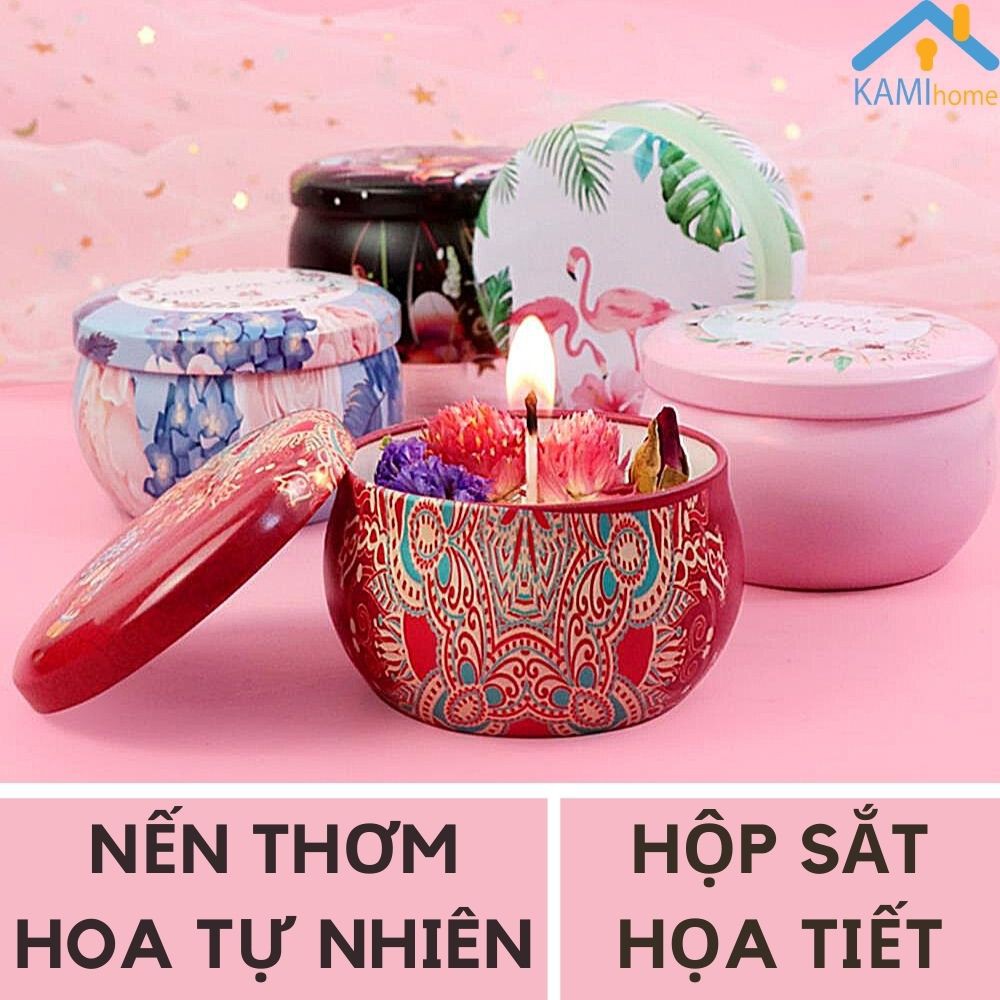 Nến thơm hoa khô tự nhiên Dạng hộp quà Thiếc độc đáo mã 25007 Kami