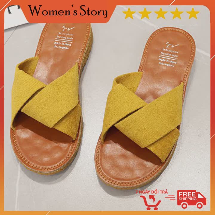 Dép nữ thời trang đi biển đẹp Tặng kèm Mask dưỡng da kiểu dáng sandal dây vải đế bệt cao cấp-Sandal đế bằng