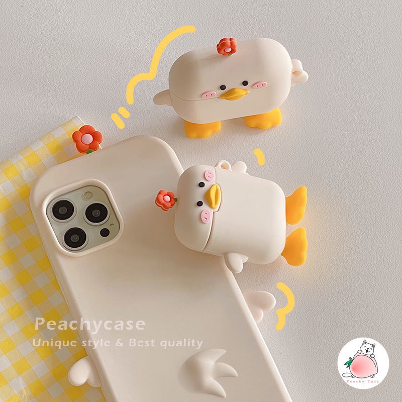 Vỏ Bảo Vệ Hộp Sạc Tai Nghe airpods 2 pro air pod 3 1 pro2 Không Dây Chất Liệu Silicon Hình Chú Vịt Và Hoa 3d Dễ Thương Ốp