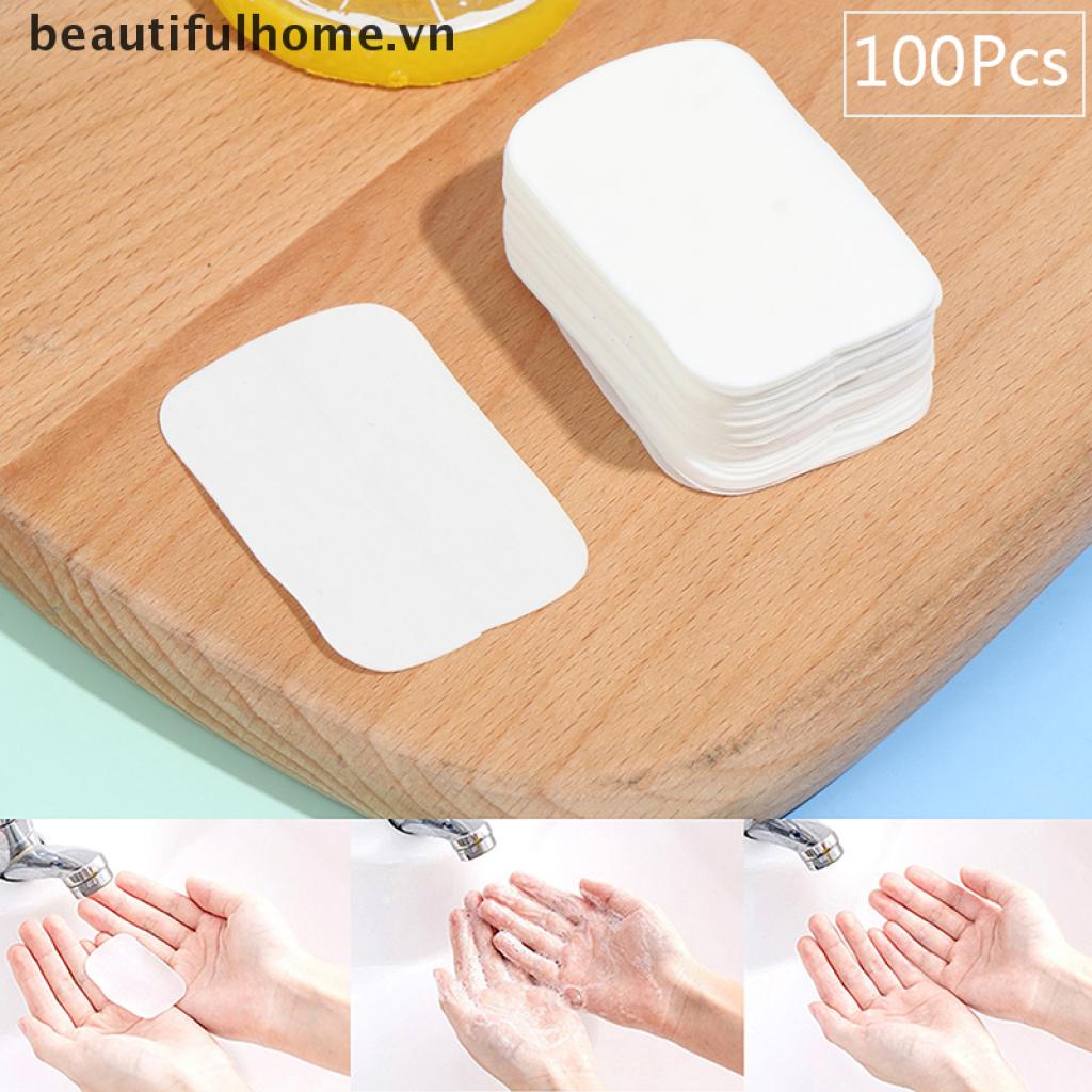 [Hàng mới về] 100 Miếng xà phòng giấy rửa tay tiện lợi khi đi du lịch