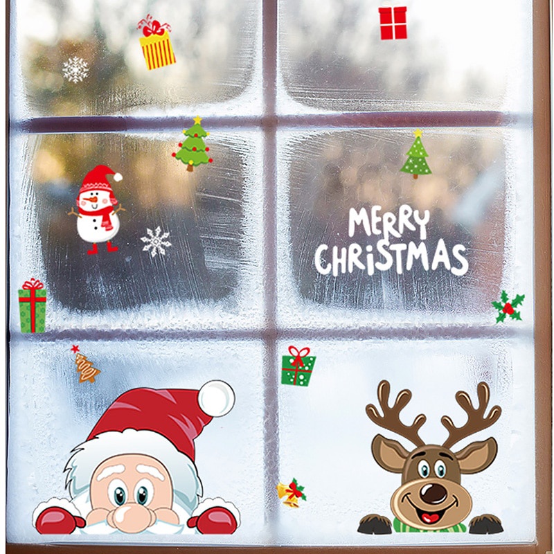 Miếng dán trang trí cửa kính hình ông già noel / tuần lộc bằng pvc