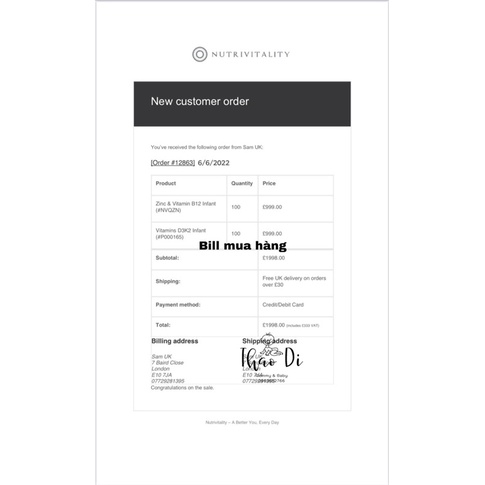 Vitamin D3&K2 Mk7 Nutrivitality nội địa Anh 30ml