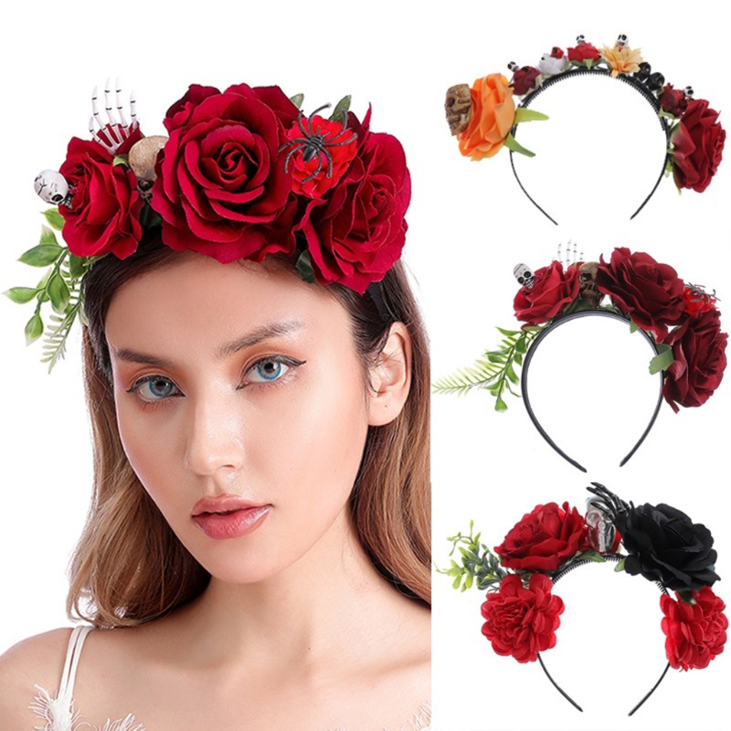 Băng Đô Hóa Trang Halloween Hình Đầu Lâu Hoa Hồng