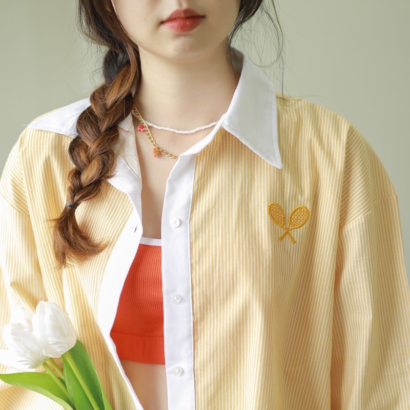 Áo Sơ Mi Striped Blue Tay Dài Form Rộng Thêu Logo Tennis Club