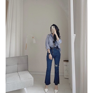 Quần Jeans Ống loe rách đùi, quần ống loe