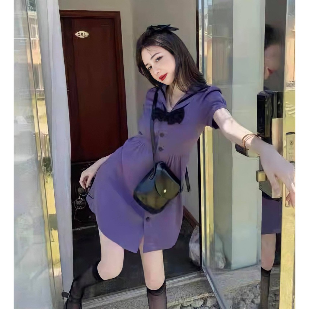 Đầm Thủy Thủ,Váy Thủy Thủ Form Rộng Màu Tím Styte Retro Cho Nữ