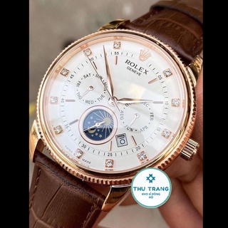 Đồng hồ Nam Rolex máy nhật, mẫu 6kim mặt số đính đá, mặt Trắng viền vàng,dòng cơ Automatic size 40mm-41mm