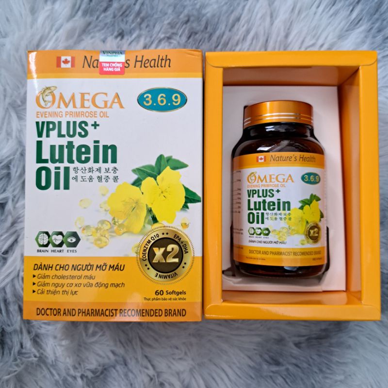 Viên sáng mắt OMEGA 369 VPLUS+ Lutein Oil - Chống oxy hóa, giảm nguy cơ xơ vữa động mạch_Hộp 60 viên