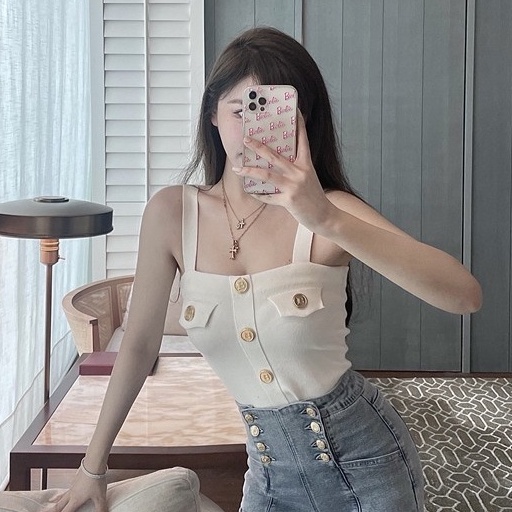 Áo Dệt Kim Hai Màu Đen Trắng Dáng Ôm Cài Khuy Kiểu Cung Điện Cổ Điển Thời Trang Cho Bạn Gái