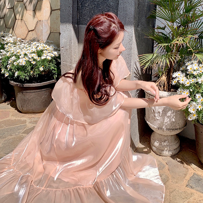Đầm voan óng ánh bling bling hồng công chúa hở vai quyến rũ size S/M/L chỉ có tại LUXIEU GARDEN🌸