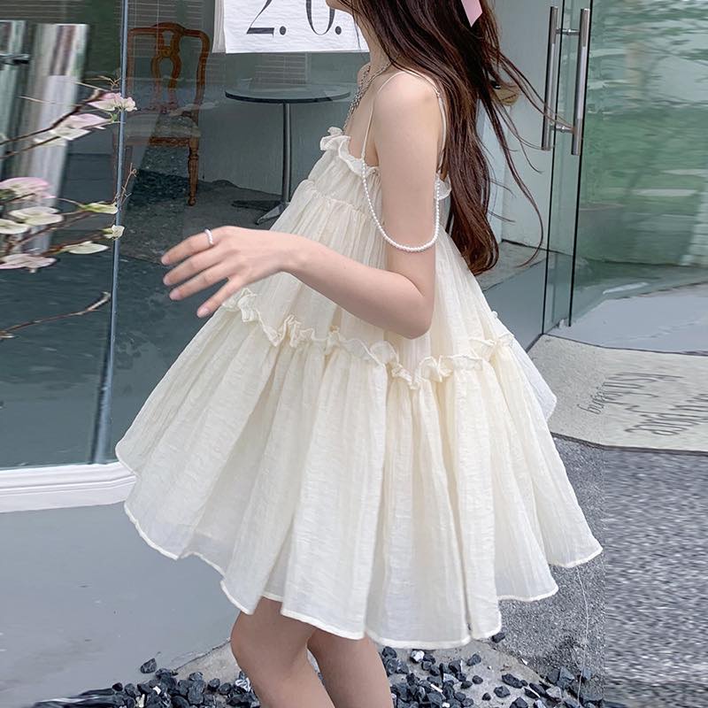 Đầm Xòe 2 Dây Đính Ngọc Phong Cách Hàn Quốc 🌺