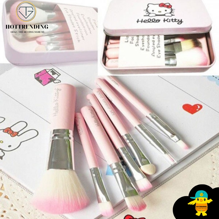Bộ 7 Cọ Trang Điểm Hello Kitty Full Hộp Thiếc An Toàn
