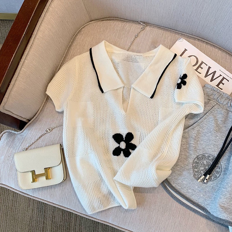 Áo Polo Dệt Kim Phong Cách Xiaoxiang 185247 Áo Thun Ngắn Tay Thời Trang Mùa Hè Giản Dị