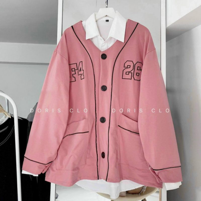 Áo sweater nỉ kiểu khoác có nút nữ form rộng in bông SWN04