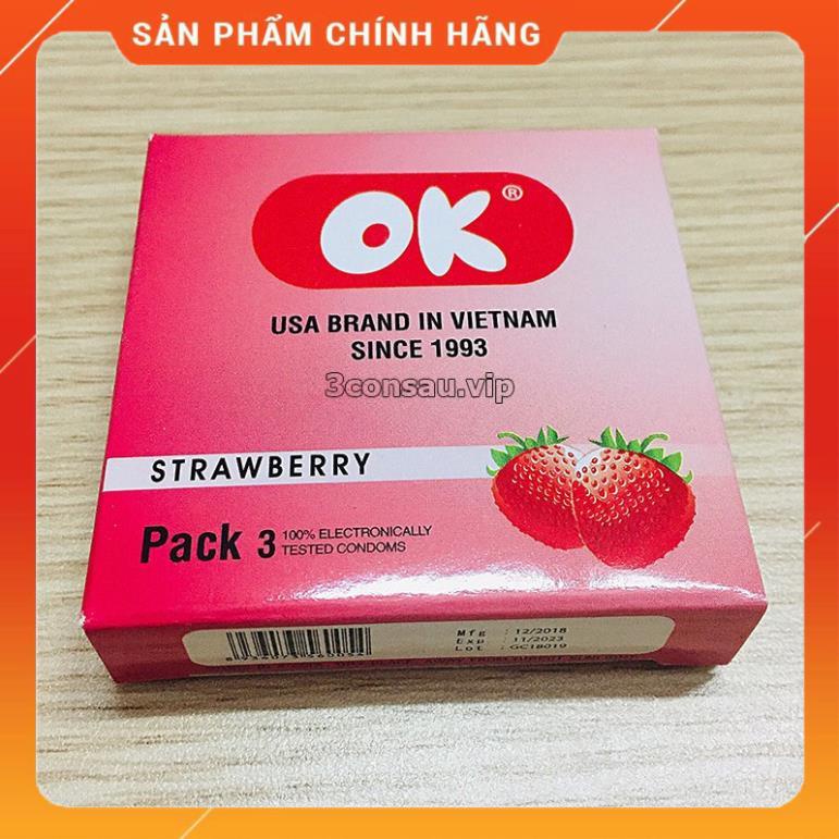 Bao cao su Ok, bao cao su siêu mỏng, size nhỏ mùi hương dâu, bạc hà, nho, socola, original, 1 bcs
