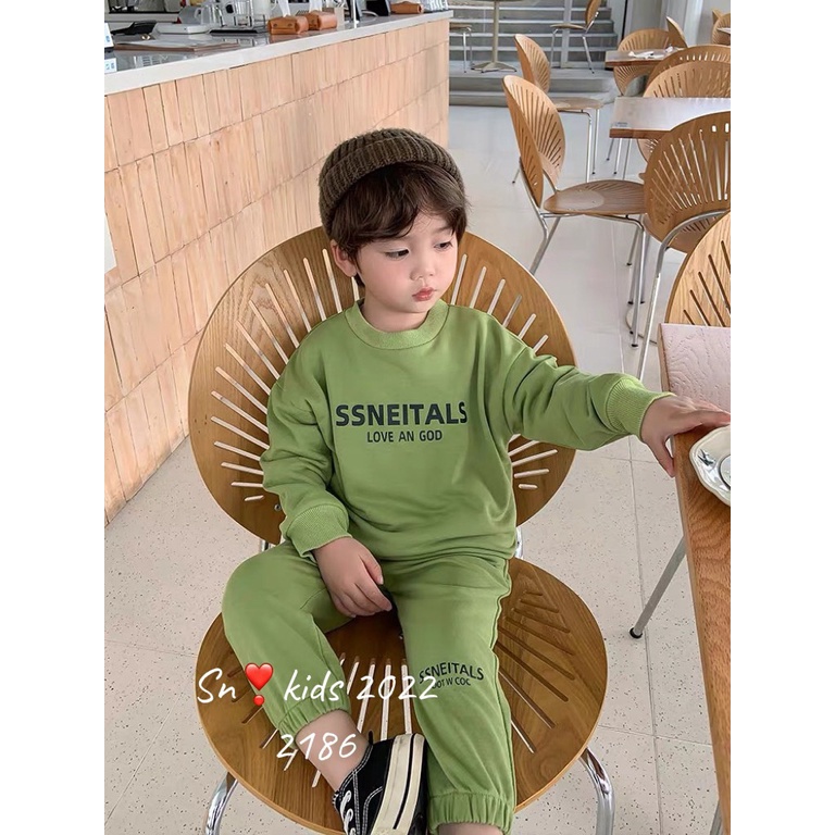 Quần áo thu đông bé trai, bé gái, bộ quần áo da cá họa tiết ESSENT 4 siêu đỉnh cho bé size 20-32kg