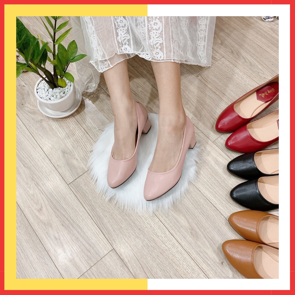 Giày Cao Gót Đế Vuông Mũi Nhọn Big Size Giày Búp Bê Nữ 3 Phân Hoàng Thanh G2