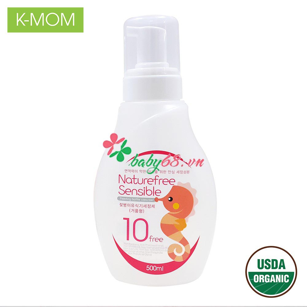 Nước rửa bình sữa thảo mộc K-Mom Hàn Quốc - chai tạo bọt 500ml