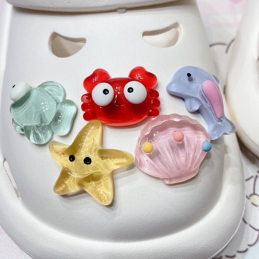 Sticker crocs Shoe Decoration for crocs đế caoSet 10 Mặt Dây Chuyền Trong Suốt Hình Cá Biển Dễ Thương diy