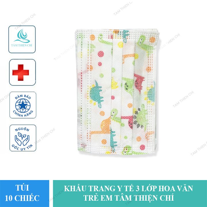 Khẩu trang y tế trẻ em 3 lớp hoa văn túi 10 chiếc TTC