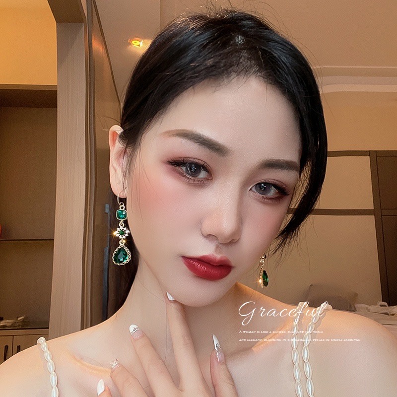 [ Siêu Đẹp] Khuyên Tai Móc Dáng Dài Đính Đá Zircon Hình Giọt Nước Phong Cách Hàn Quốc Cổ Điển Sang Trọng Mainia Shop