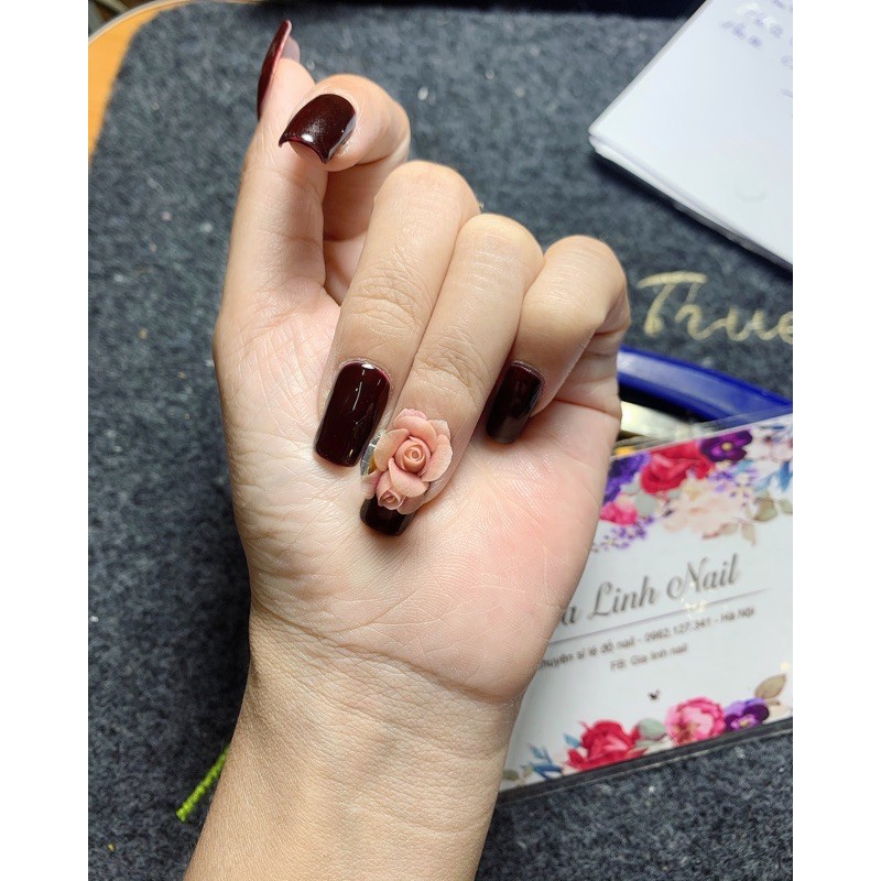 Hoa bột nail hồng kép | Hoa gắn móng tay ( set 10 bông )