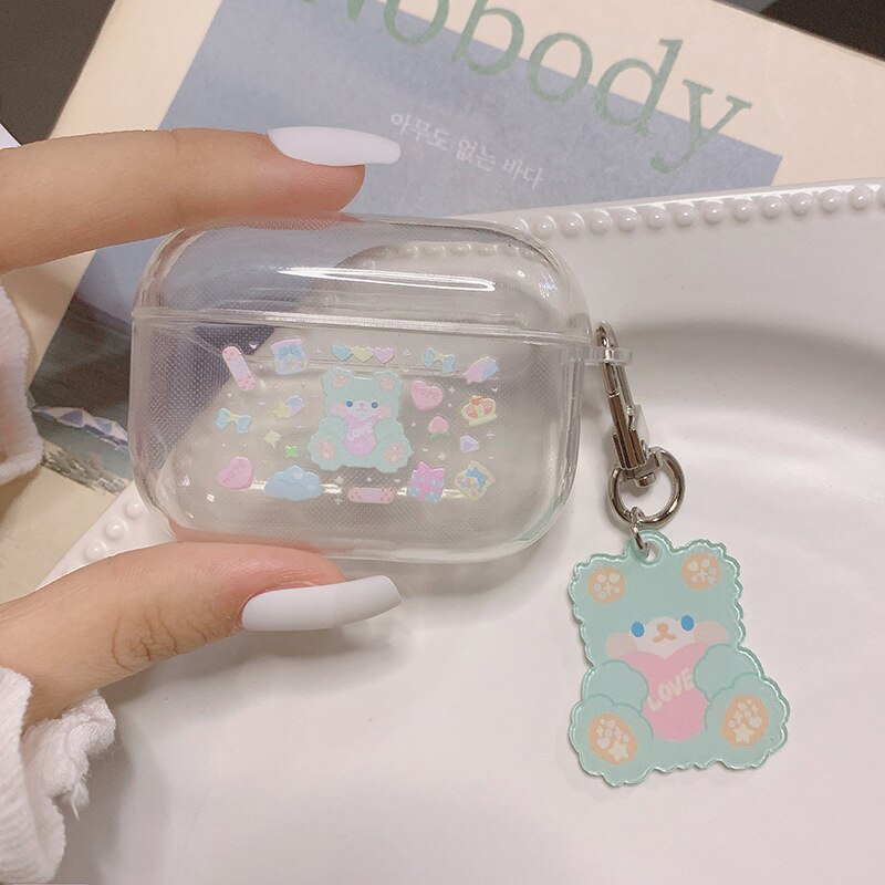 Vỏ Bảo Vệ Hộp Sạc Tai Nghe airpods2 Hình Gấu Xanh Lá Có Dây Đeo Dễ Thương Cho Thế Hệ