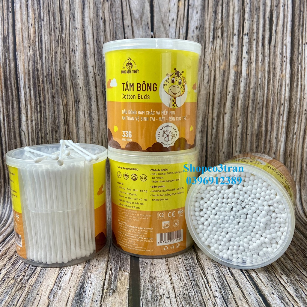 Tăm Bông Cho Bé 336 Que HỘP TRÒN XOAY chính hãng Bông Bạch Tuyết