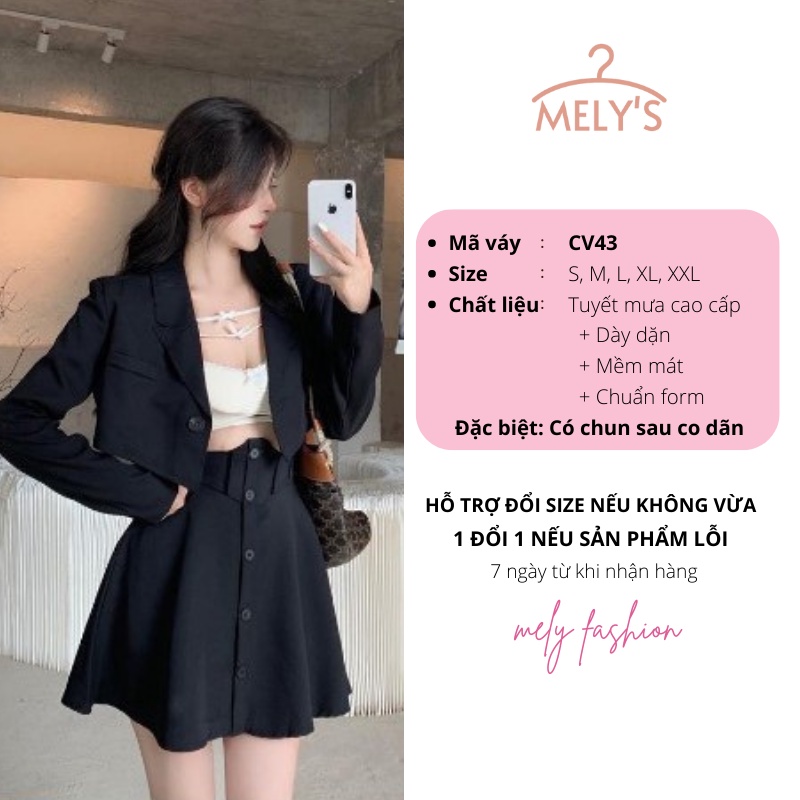 Chân váy xòe ngắn lưng cao NỊT BỤNG ôm eo có BIGSIZE màu đen trẻ trung năng động vải dày CV43