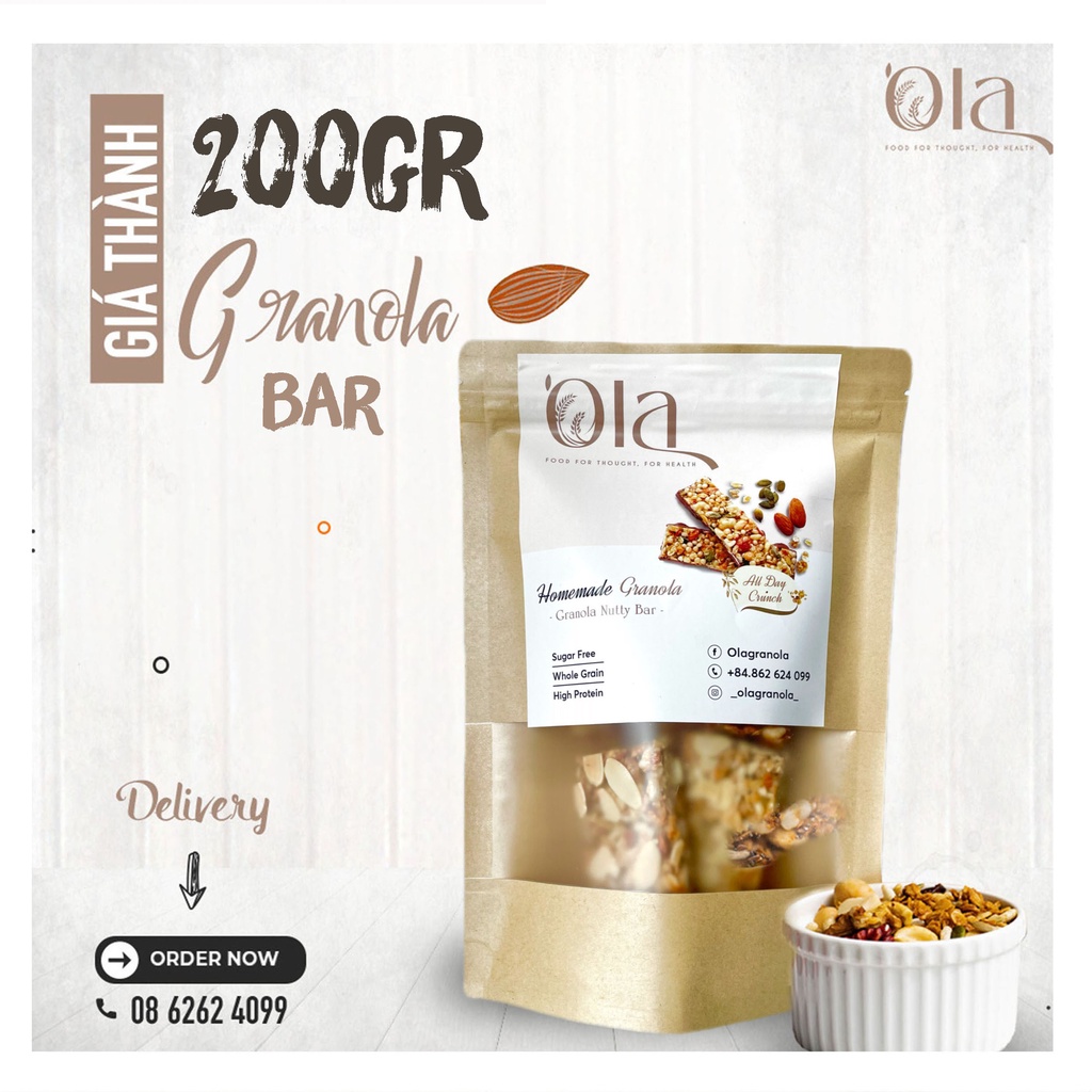 [Mã GROSALE giảm 10% đơn 150K] Nutty Granola Bar - Thanh Hạt Dinh Dưỡng 200gr - Ola Granola