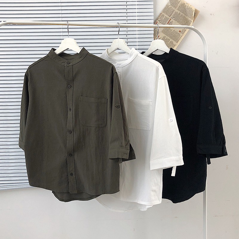 Áo Sơ Mi Trơn Tay Dài Phong Cách Thời Trang Hàn Quốc Cho Nam Giới Có Size M-3XL