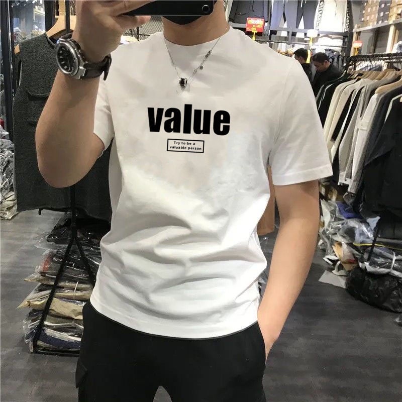 Áo nam 100% Cotton Tay Ngắn Cổ Tròn In Hình Đơn Giản Dễ Phối Đồ