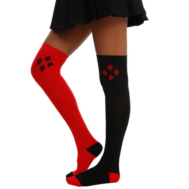 Tất Cao Đến Đầu Gối In Họa Tiết Kim Cương Màu Đỏ Đen Thời Trang Mùa Đông Cho Nữ