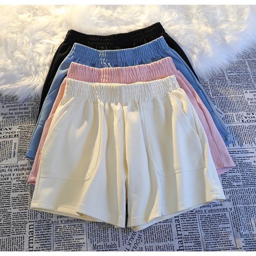 Quần Short Lưng Cao Ống Rộng Màu Sắc Trơn Phong Cách Hàn Quốc Cho Nữ