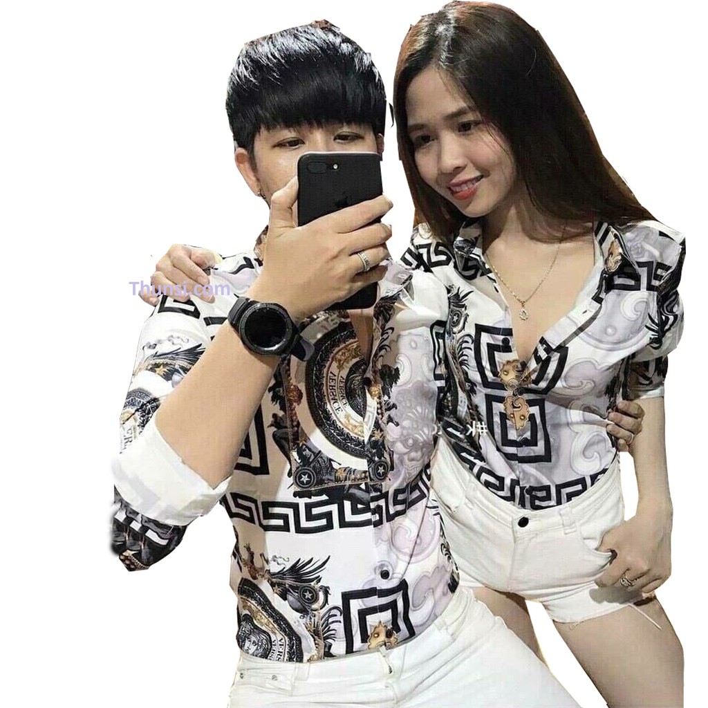 Áo Sơ Mi Nam XuMon Chất Lụa Quảng Châu Dài Tay Cổ Bẻ Họa Tiết Hoa Văn Trắng Hàng Xưởng Tận Gốc Mẫu Cá Tính TWO