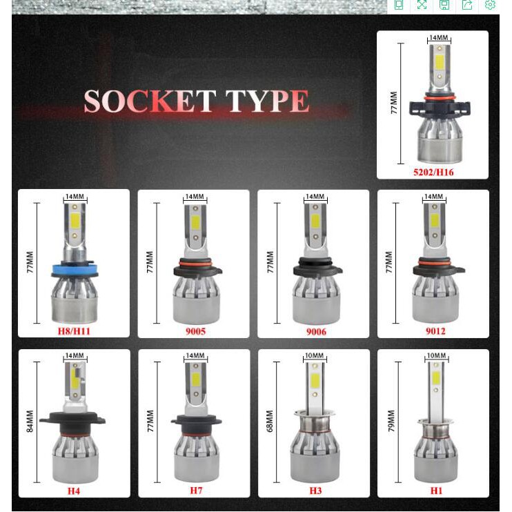 Set 2 bóng đèn pha LED LYMOYO 36W COB 5202 H16 H1 H3 H7 H4 H8 H11 9005 HB3 9006 HB4 3600LM 6500K cho xe hơi