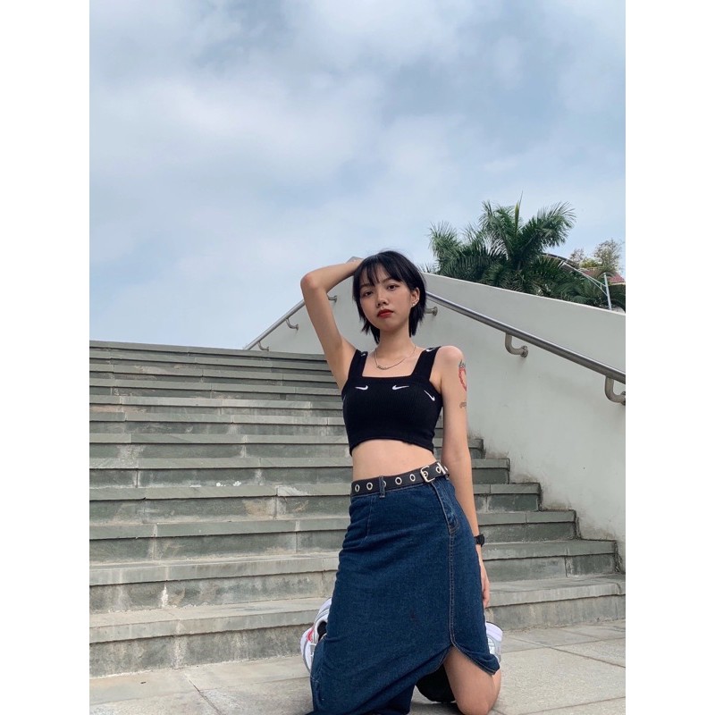 Chân váy jeans dài xẻ tà | BigBuy360 - bigbuy360.vn