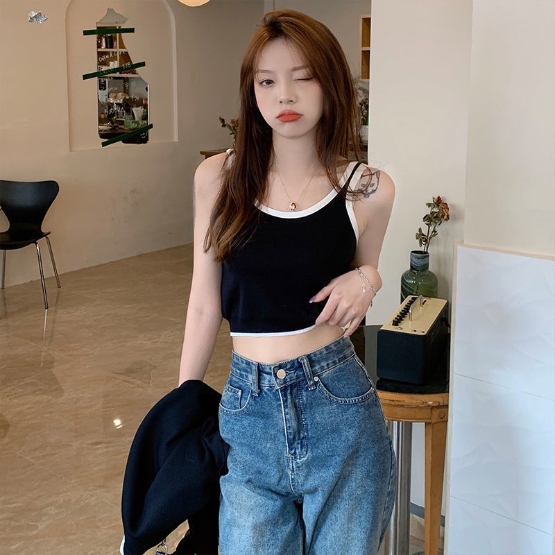 Set Áo Hai Dây + Áo Khoác Cardigan Dài Tay Thiết Kế Mới Thời Trang Mùa Thu Theo Phong Cách Hàn Quốc