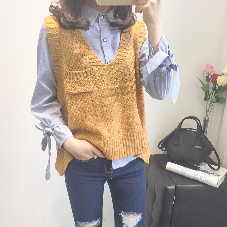 Áo Sweater Dệt Kim Sát Nách Thiết Kế Cổ Chữ V Thanh Lịch | BigBuy360 - bigbuy360.vn