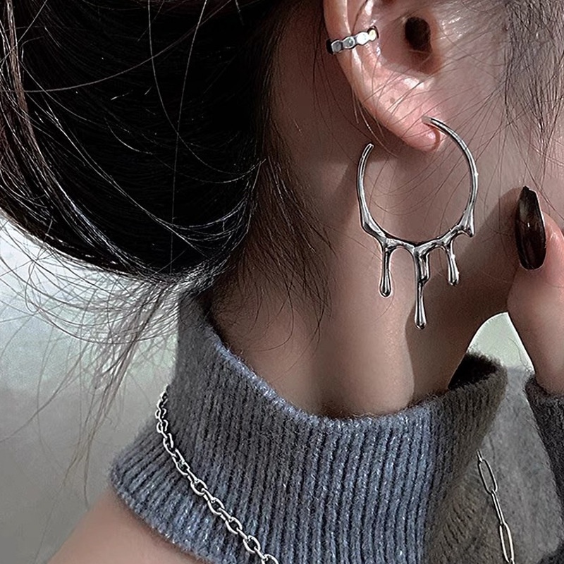 Khuyên Tai Dạng Lỏng Lava Phong Cách Hip-Hop Thời Trang Mới Thiết Kế Cảm Giác Lạnh