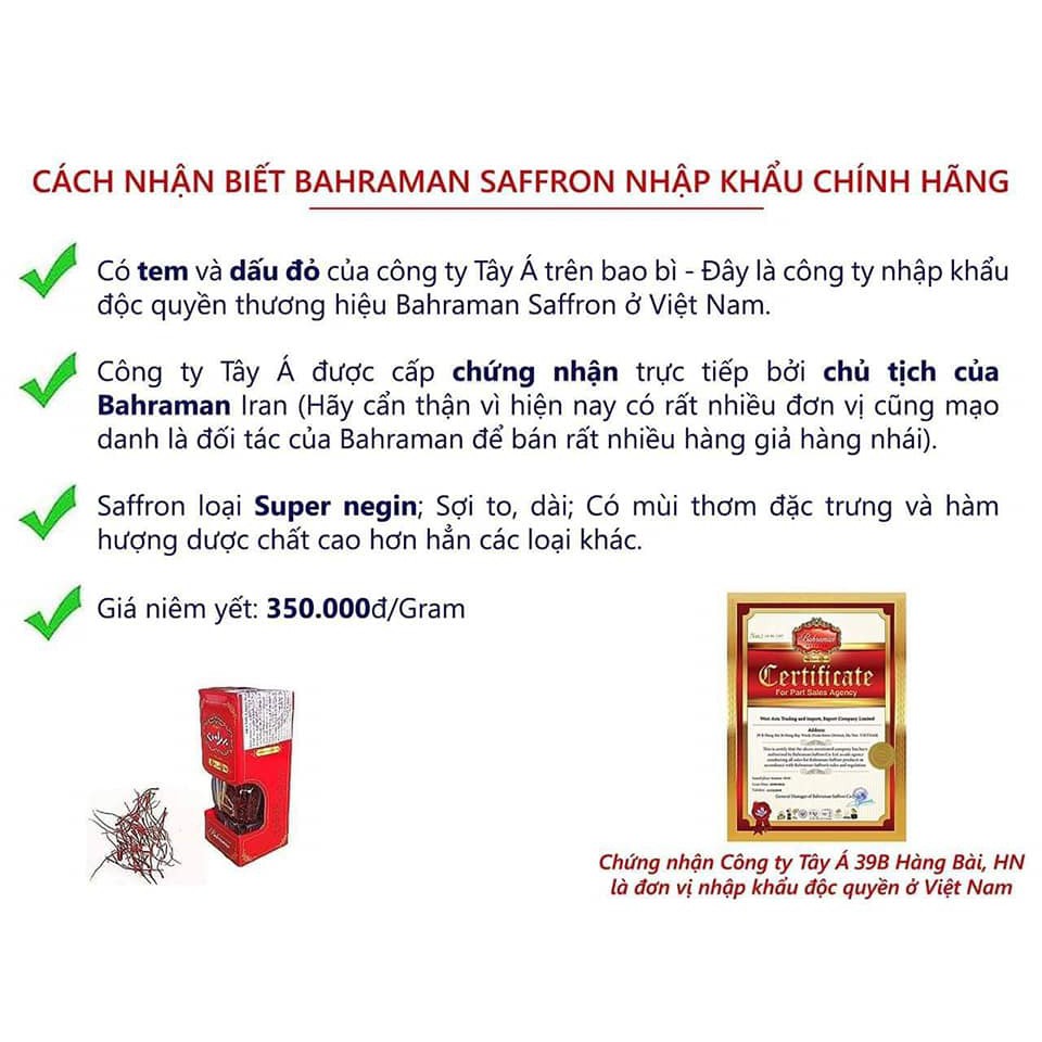 [CHÍNH HÃNG] 1gr Nhụy Hoa Nghệ Tây Saffron Tây Á