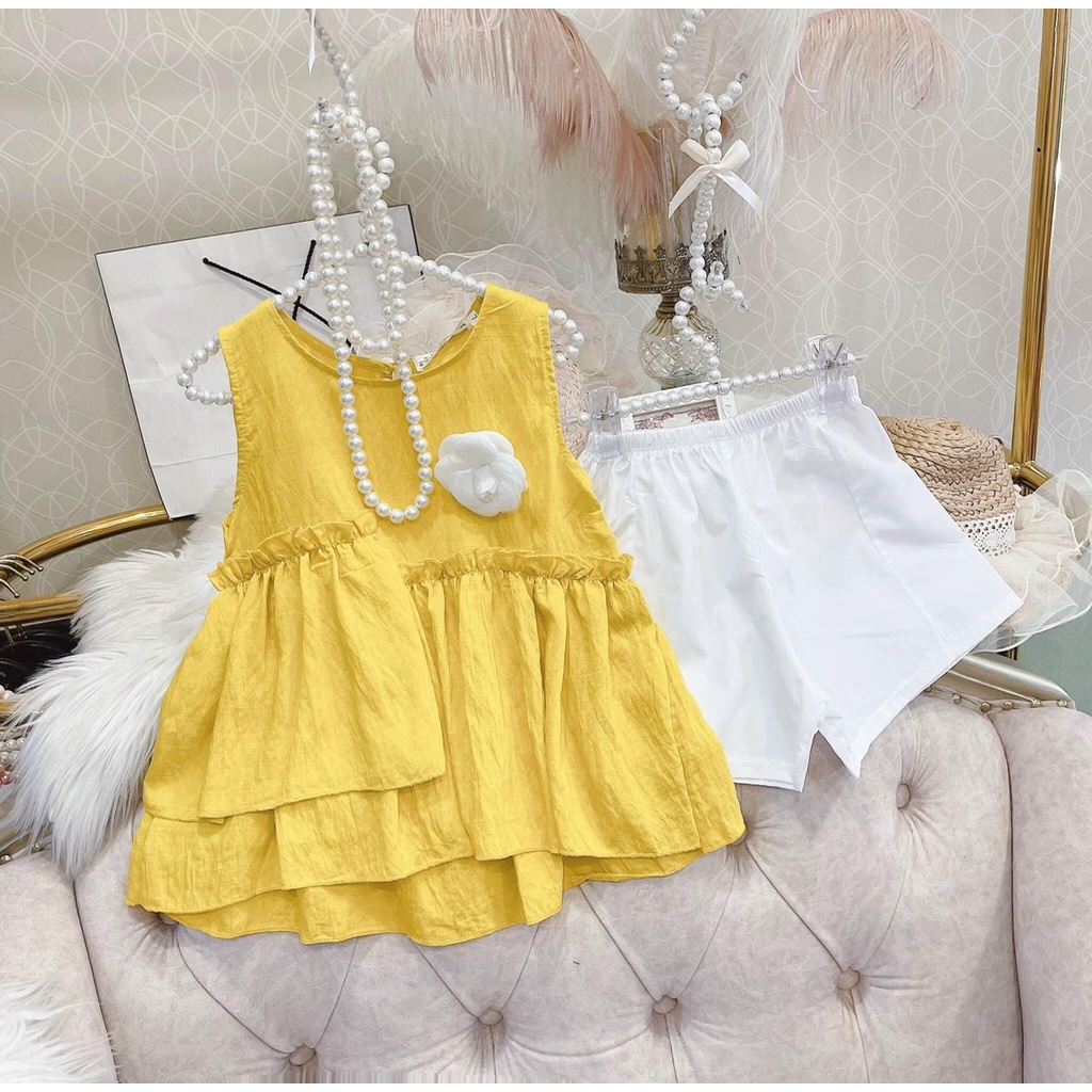 Bộ đũi vạt lệch hoa trà bé gái