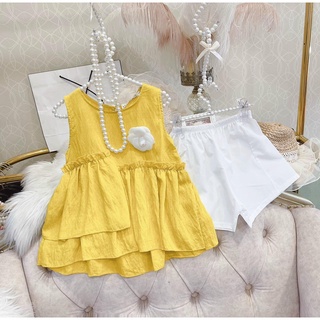 Bộ đũi vạt lệch hoa trà bé gái