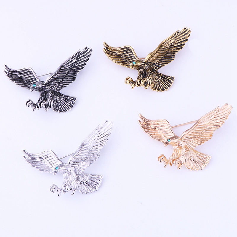 High Quality  Vintage Antique Silver Color Jewelry Flying Eagle Men Boys Suit Scarf Accessories Bird Pins Brooch Birthday Party Gift